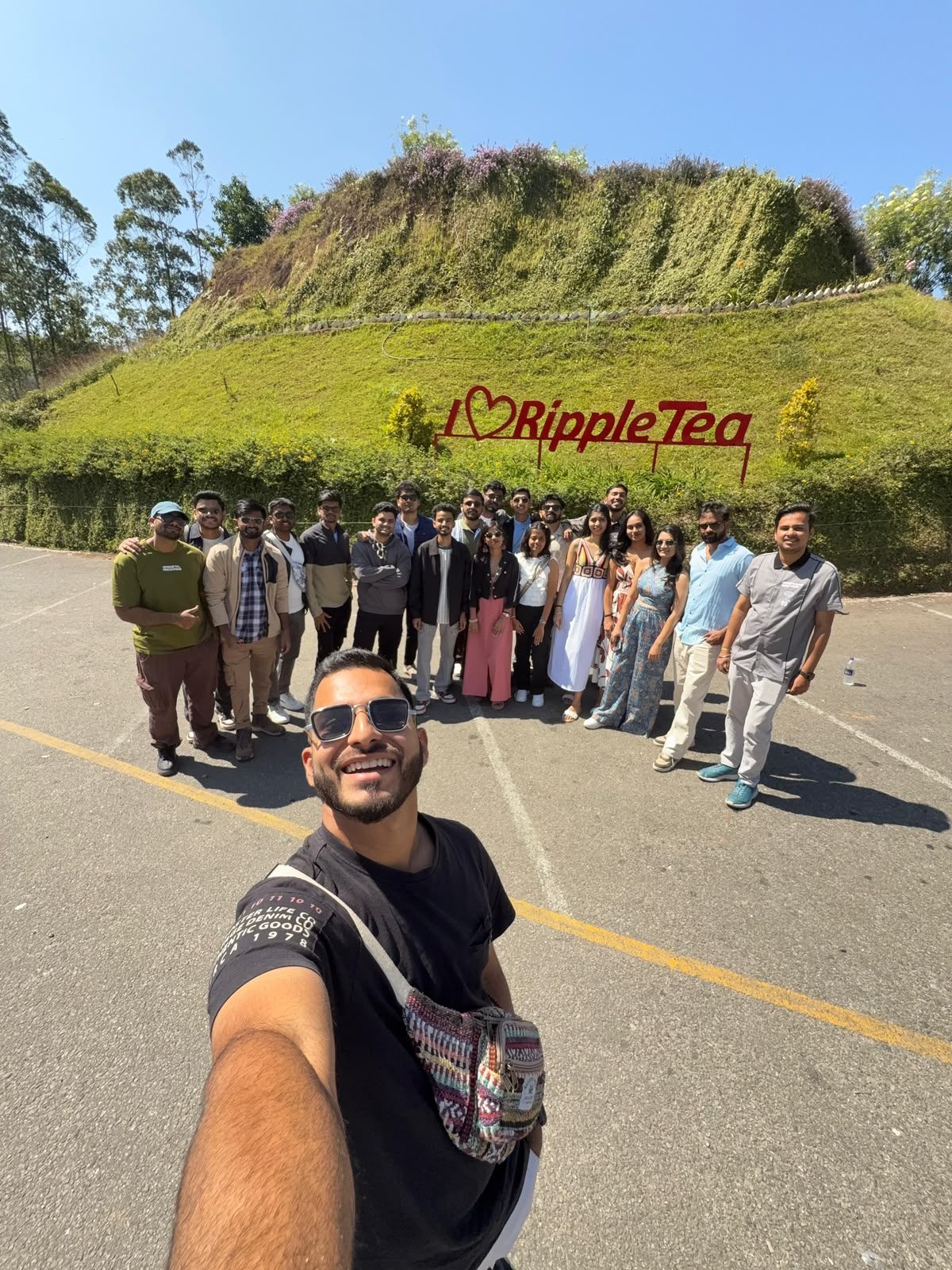 TrekPanda batch selfie at Ripple Tea garden, Munnar