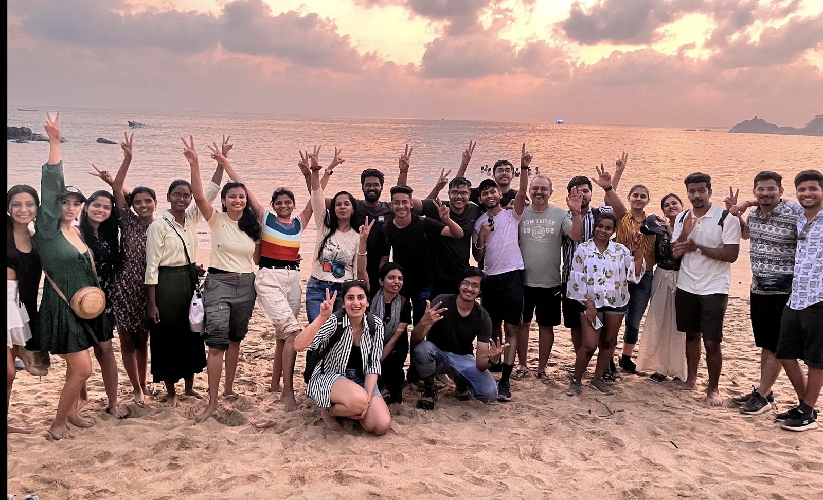 TrekPanda Kerala batch group photo at Varkala beach sunset